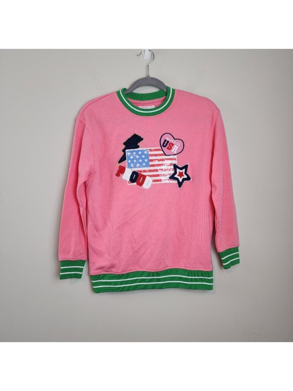 Simply Southern Crew Neck USA Sweatshirt sz YS youth small 6-8  Pink Sequin New